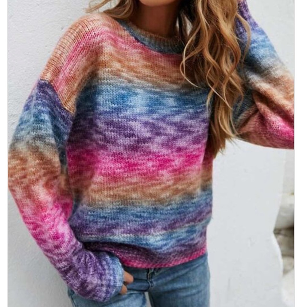 NEW Colorful Ombré Soft Comfy Knit wool blend Sweater - Picture 3 of 4